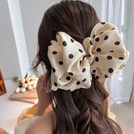 Polka Dot Satin Spring Clip Hairpin | Retro Korean Style Hair Spring Clip Peaceful Pleasures Health and Wellness