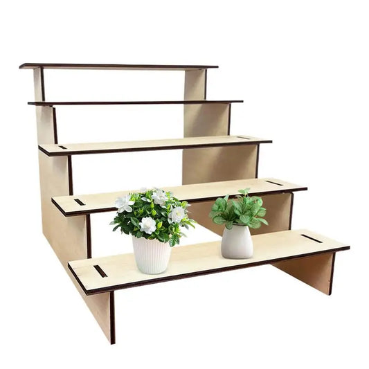 5-Tier Wooden Display Riser Shelf | Rustic Organizer Rack Tiered Display Shelf Peaceful Pleasures Health and Wellness China Mainland