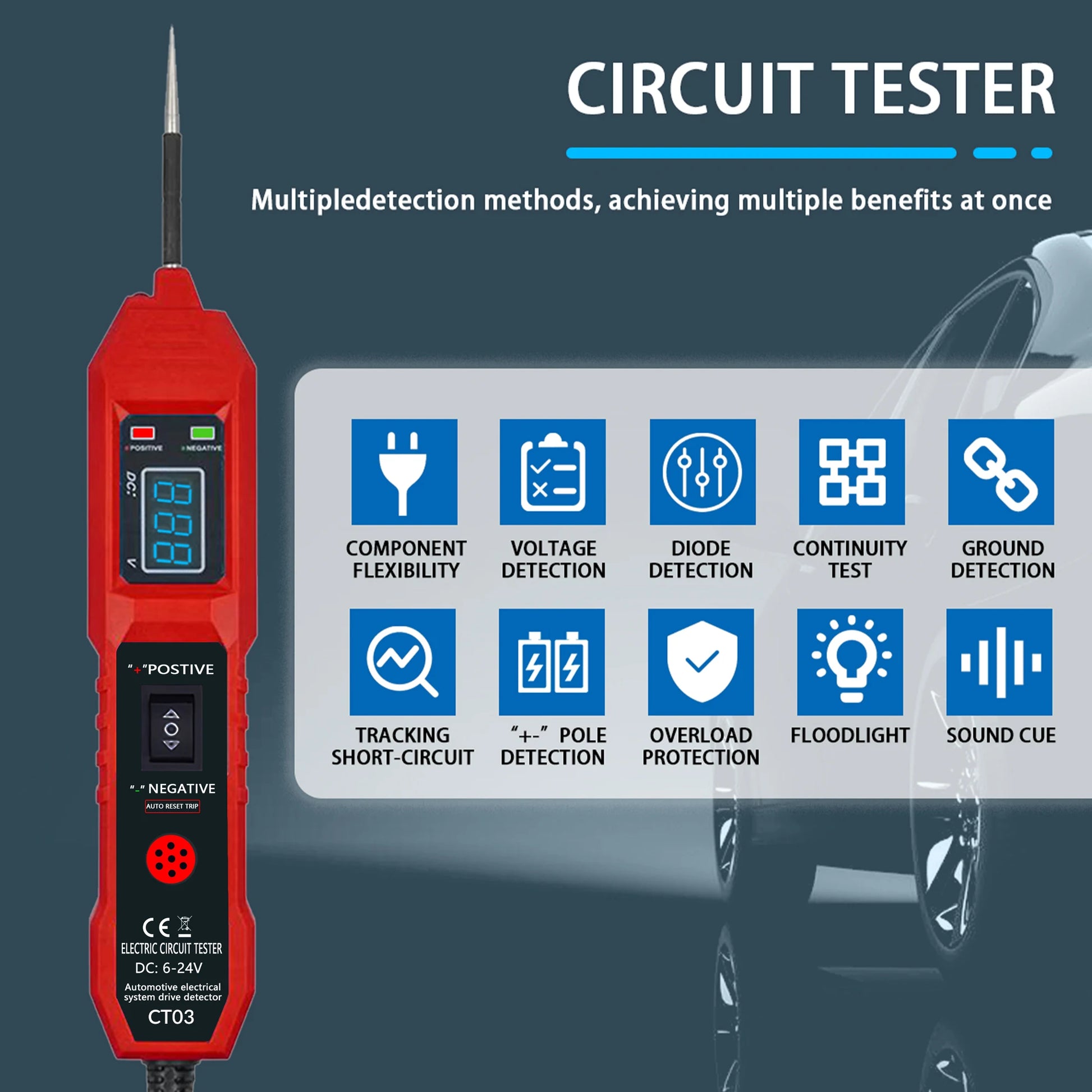 Automotive Circuit Tester - 6 - 24V Voltage, Led Display & Buzzer Notification, Multifunctional and Durable Green Peaceful Pleasures Health and Wellness