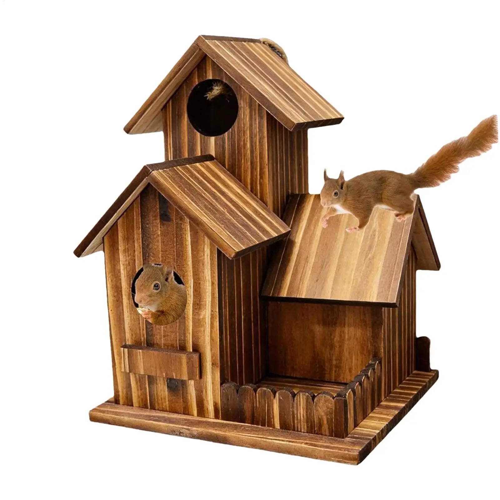 Wooden Squirrel & Chipmunk Feeder – Hanging Awning Garden House Wildlife Feeder Peaceful Pleasures Health and Wellness