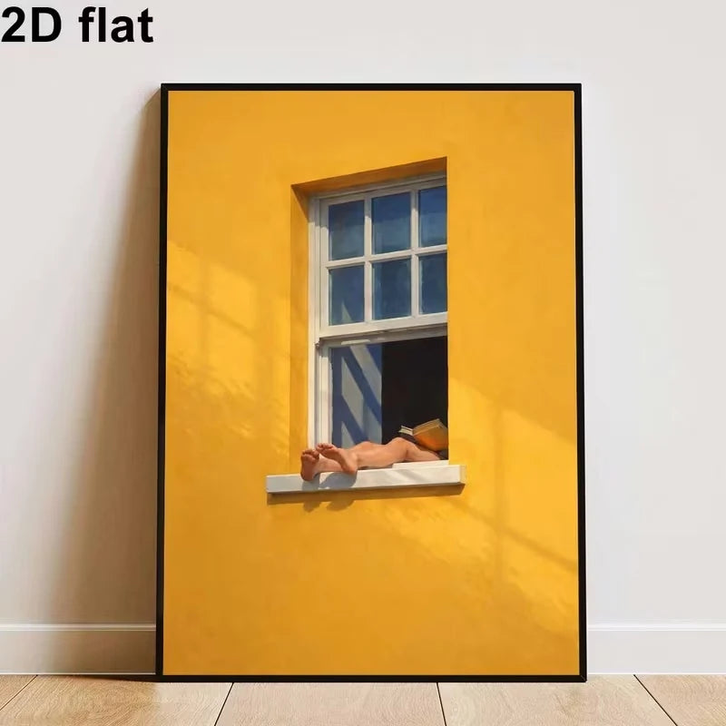 Modern Relaxing Summer Reading By Window With Yellow Wall Art Print Canvas Painting Poster Picture For Bedroom Home Decor Peaceful Pleasures Health and Wellness