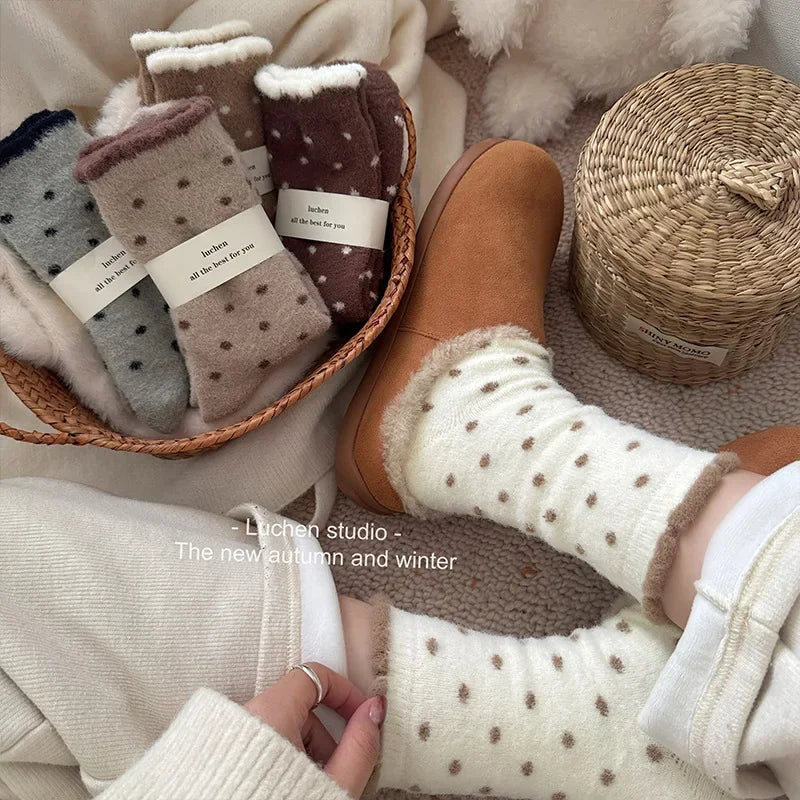Fashion Autumn Winter Warm Thick Floor Socks with Velvet Dots Australian Fleece Home Cute Confinement Socks Versatile Floor Sox Peaceful Pleasures Health and Wellness