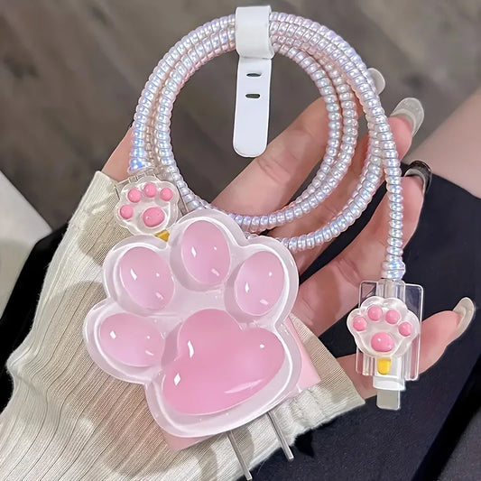 Pink Cute Cat Print 20W Fast Charging Cable Protector for iPhone - Protective Cover for Girls, Stylish Phone Accessory Peaceful Pleasures Health and Wellness Default Title
