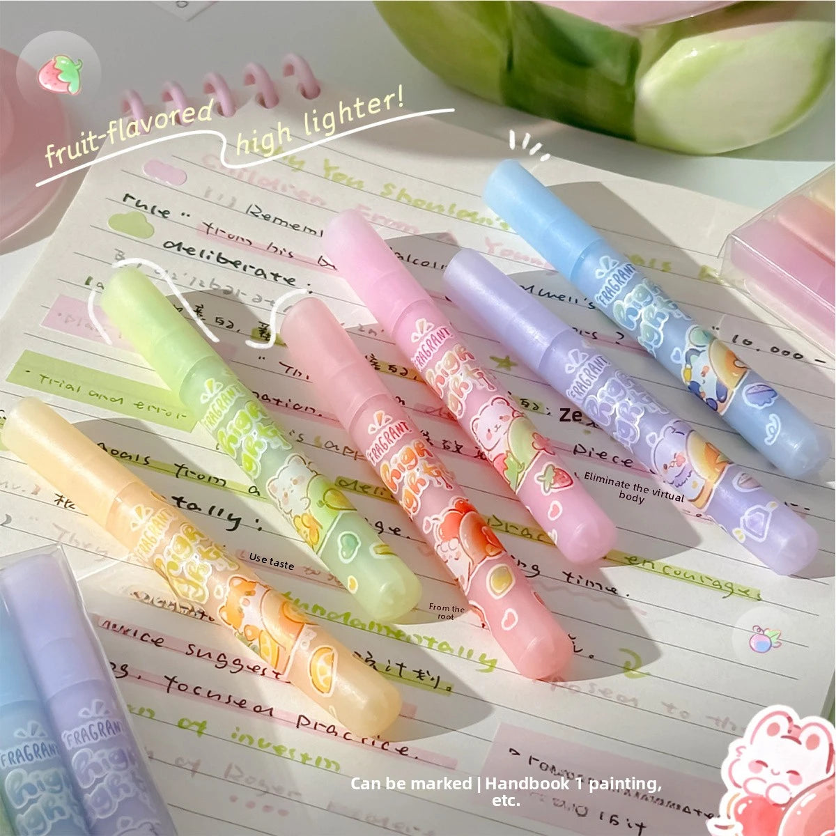 1 Set of 6 Different Colored Fruit-Scented Highlighters, Soft Pastel Highlighters for Office Use, Non-Toxic Scented Highlighters with Beveled Tip Suitable for School and Office Peaceful Pleasures Health and Wellness