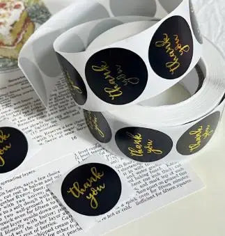 Thank You For The Stickers Stickers Pink And Black Hot Stamping Sealing Envelope Gift, Wedding Roll Up And Circular Shape Peaceful Pleasures Health and Wellness black 25mm 500 stickers