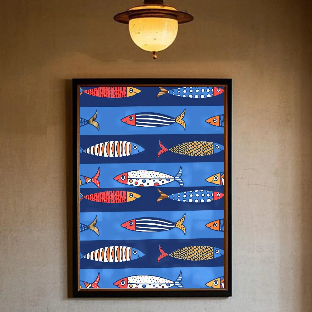 Colorful Sardines & Lobsters Canvas Wall Art | Ocean Fish Print