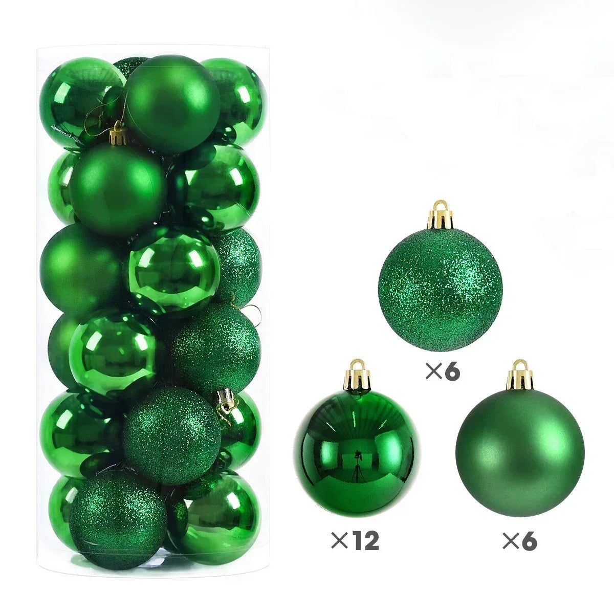 24Pcs 3/4/6CM Christmas Balls Big Ball Christmas Tree Pendant Ornaments for Party Decor 2025 New Year Navidad Gifts Accessory Peaceful Pleasures Health and Wellness Green 4CM