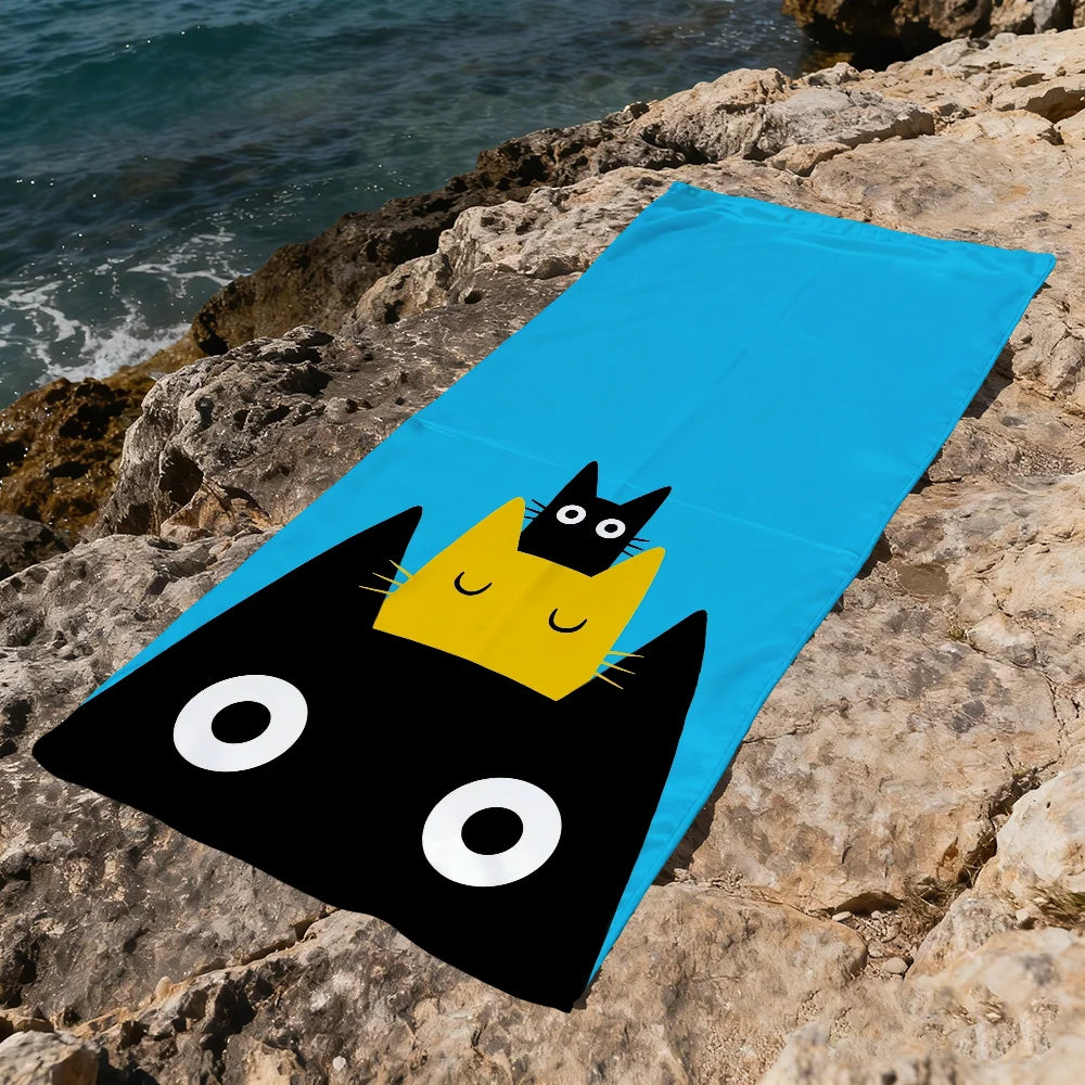 Cute Cat Art Beach Towel | Quick Dry Soft Pool & Travel Towel Quick Dry Beach Towel Peaceful Pleasures Health and Wellness