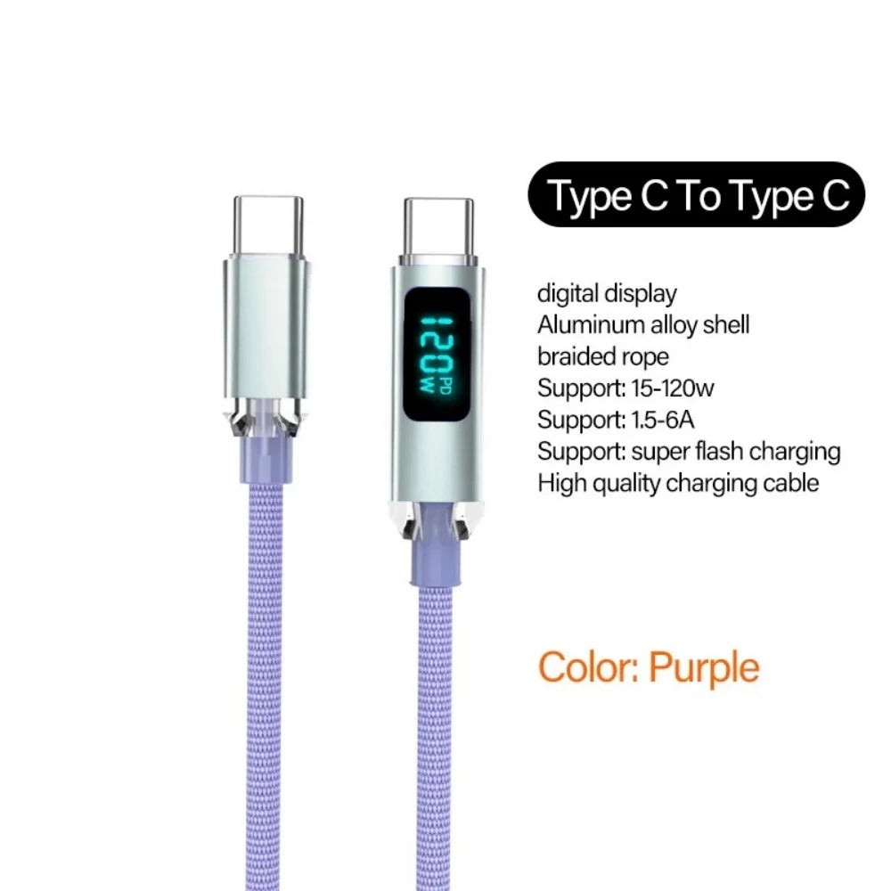 120W USB-C to C 6A Fast Charging Cable with Digital Display