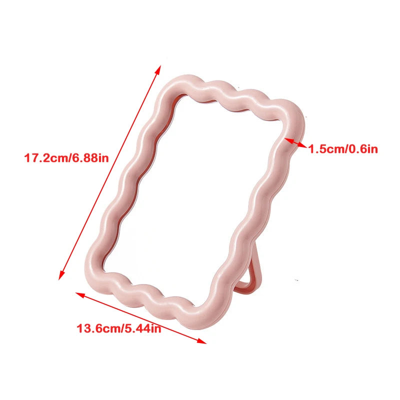 Corrugated Desktop Makeup Mirror Solid Color Simple Portable Handheld Makeup Mirror Foldable Student Compact Cute Mirror Peaceful Pleasures Health and Wellness