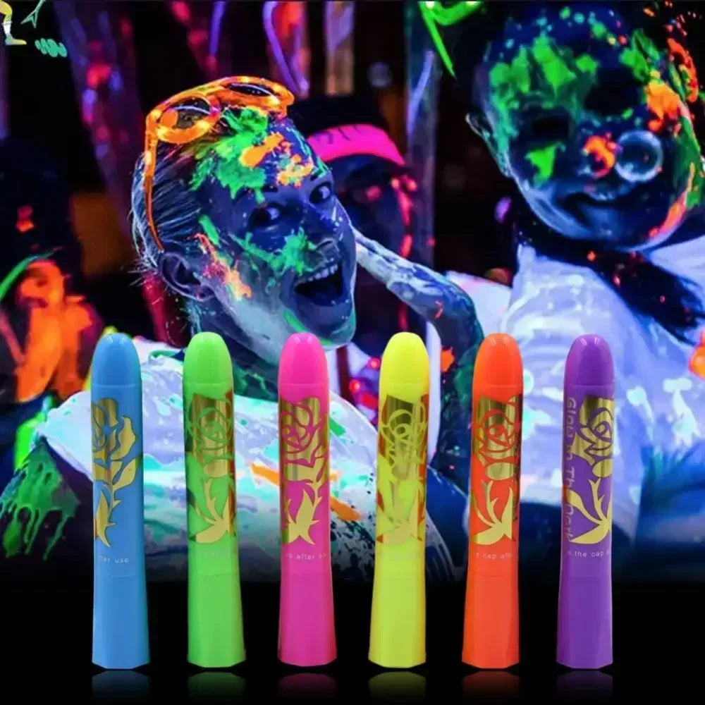 6-Color Face & Body Paint Crayon Set | Non-Toxic Glow Sticks