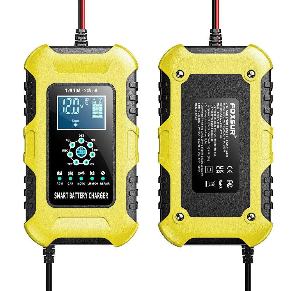 12V/10A 24V/5A Car Battery Charger Full Automatic Smart AGM Wet Battery Maintainer Portable Trickle Charger Peaceful Pleasures Health and Wellness