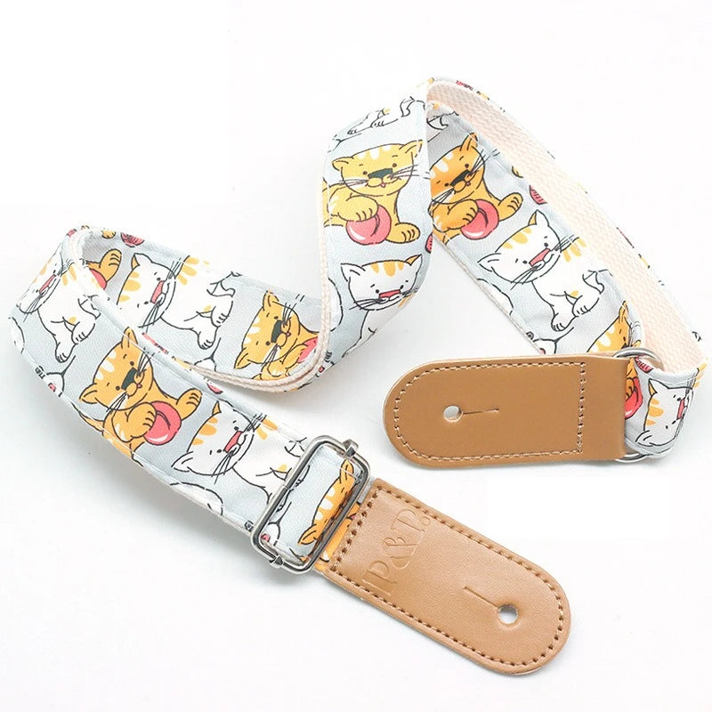 Cute Cartoon Printed Ukulele Strap Adjustable Guitar Belt Shoulder Straps for Ukulele Electric Acoustic Guitar Bass Accessories Peaceful Pleasures Health and Wellness F
