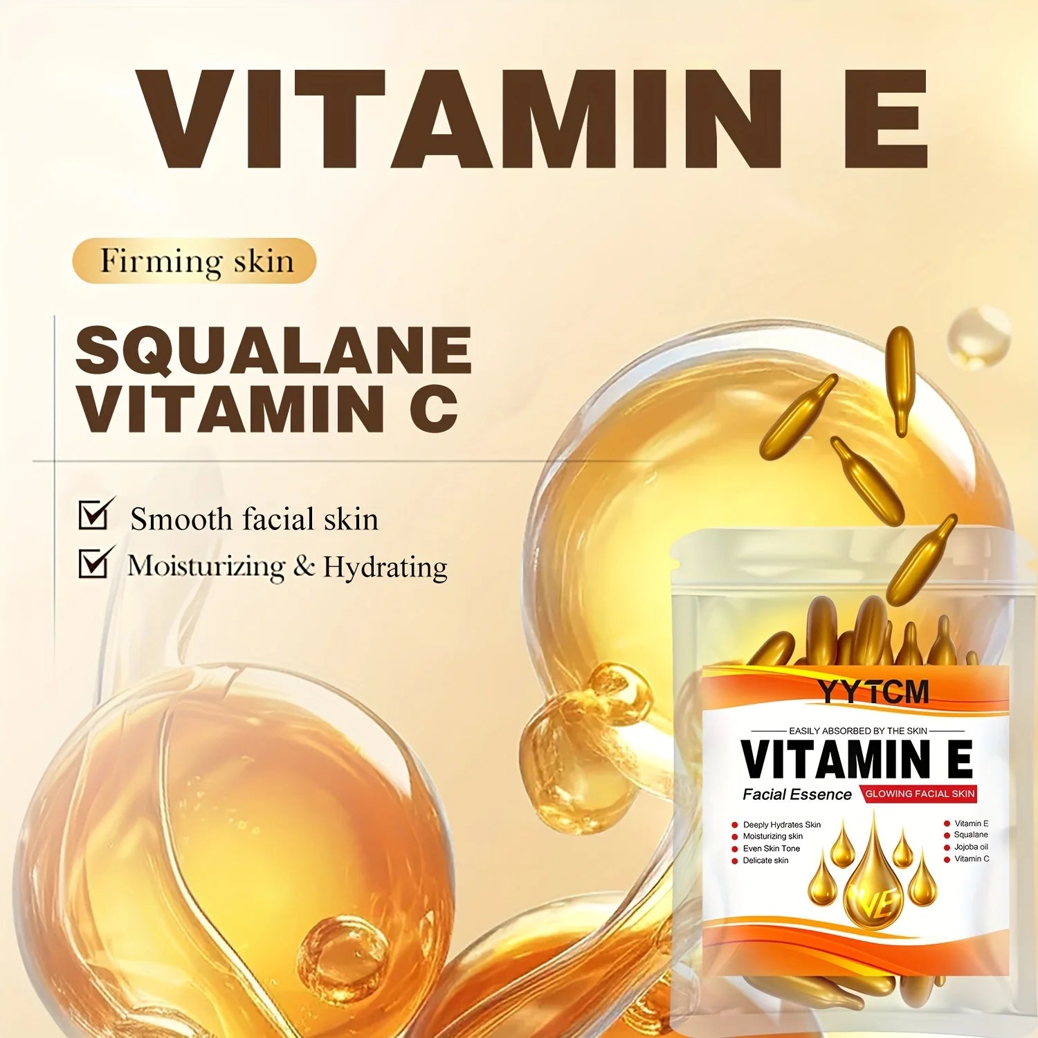 Vitamin E Deep Moisturizing Capsule Essence, Hydrates and Smooths Skin, Contains Plant-Based Squalane, Vitamin C, Deep Hydration and Skin Brightening Essence (0.4Gx30 Capsules)/Bag-1 Bag Peaceful Pleasures Health and Wellness