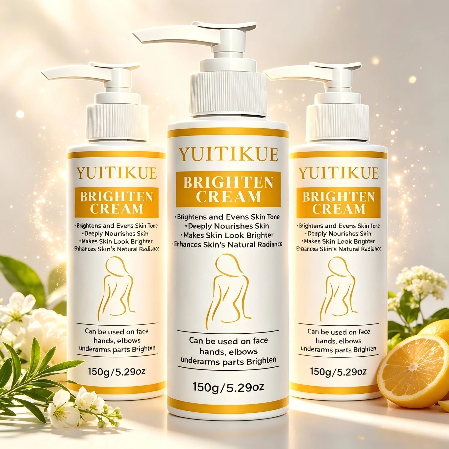 YUITIKUE Brightening Cream 150g Even Skin Tone Deeply Nourishes for Natural Radiance on Face, Hands & Elbows Peaceful Pleasures Health and Wellness 3pc