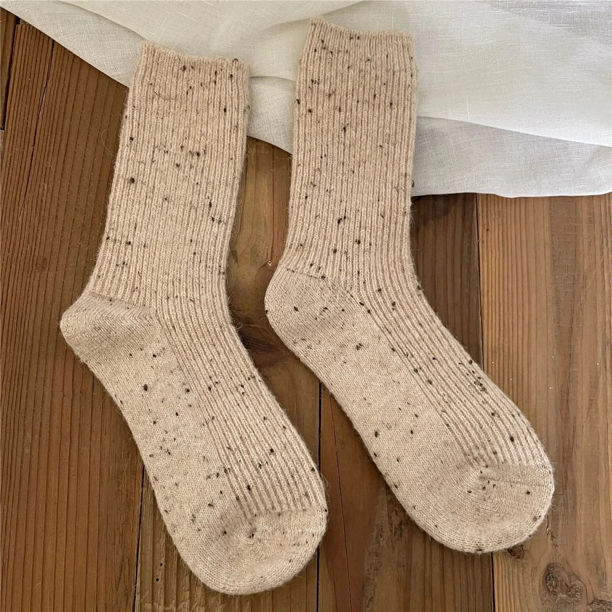 Thick Dotted Wool Socks for Autumn Winter Solid Color Japanese Mid Tube Pile Socks Cashmere Confinement Socks Thick and Sturdy Peaceful Pleasures Health and Wellness Oats One Size