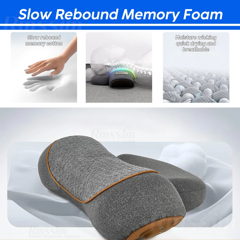 2025 New Electric Neck Massager Pillow Cervical Heating Vibration Massage with Hot Compress Traction for Neck Shoulder Back Peaceful Pleasures Health and Wellness