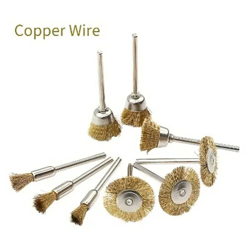 9pcs Steel Wire Brass Brush Rotary Tool Electric Dremel Drill Bit Polishing Grinding Wheel T-shaped Brush Accessories Peaceful Pleasures Health and Wellness 9Pcs Copper Set