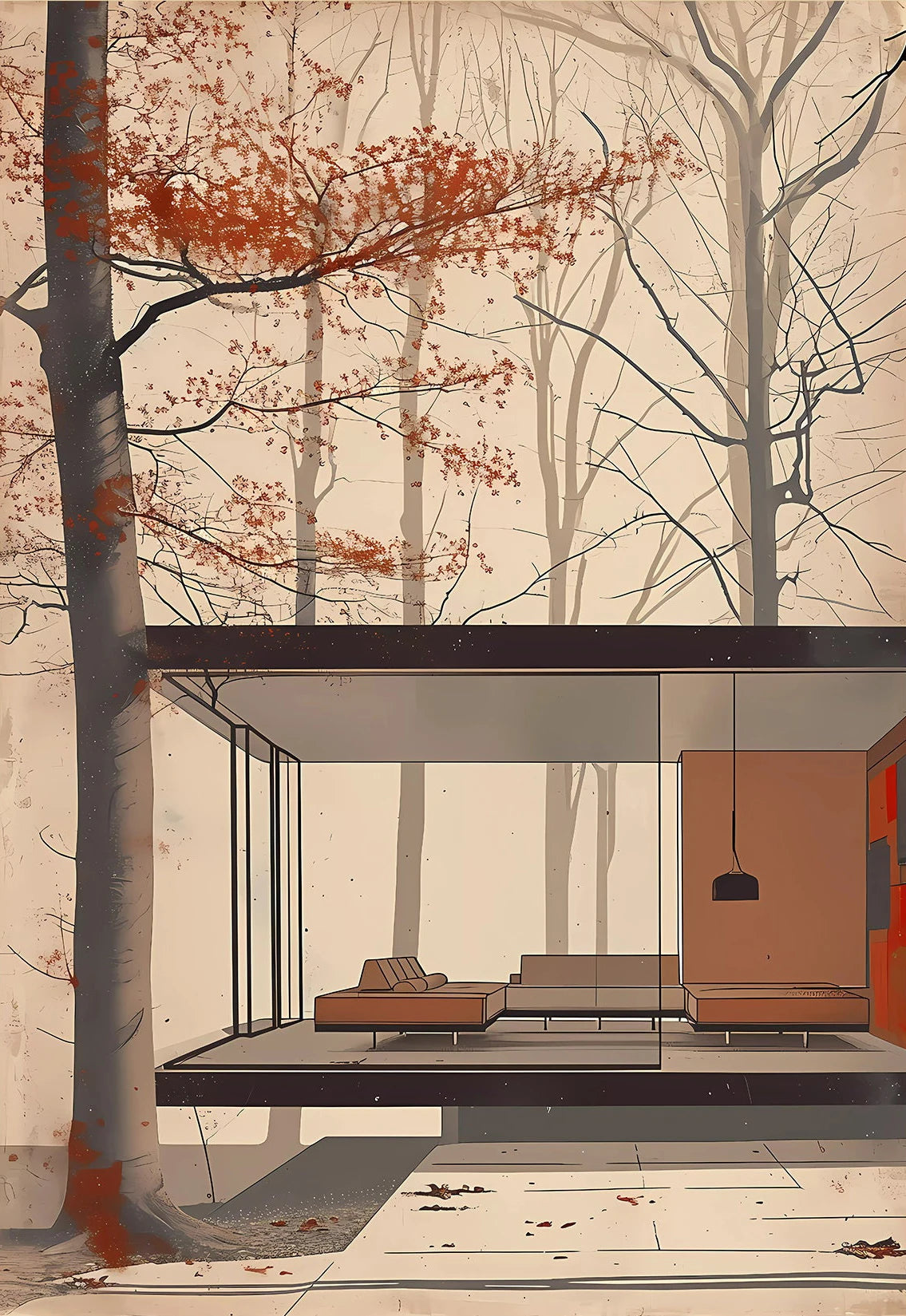Fallingwater Bauhaus Architecture Abstract Canvas Wall Art Print