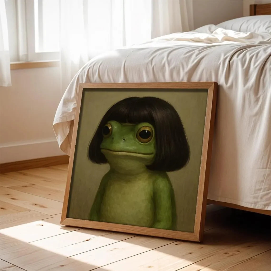 Whimsical Frog Portrait Canvas Print: Funny Animal Wall Art Peaceful Pleasures Health and Wellness