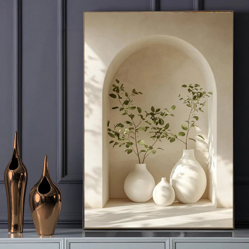Large Frameless Canvas Art Print Modern Vase and Plant Design, Elegant Wall Decor for Living Room and Bedroom, Serene Home Decor Peaceful Pleasures Health and Wellness