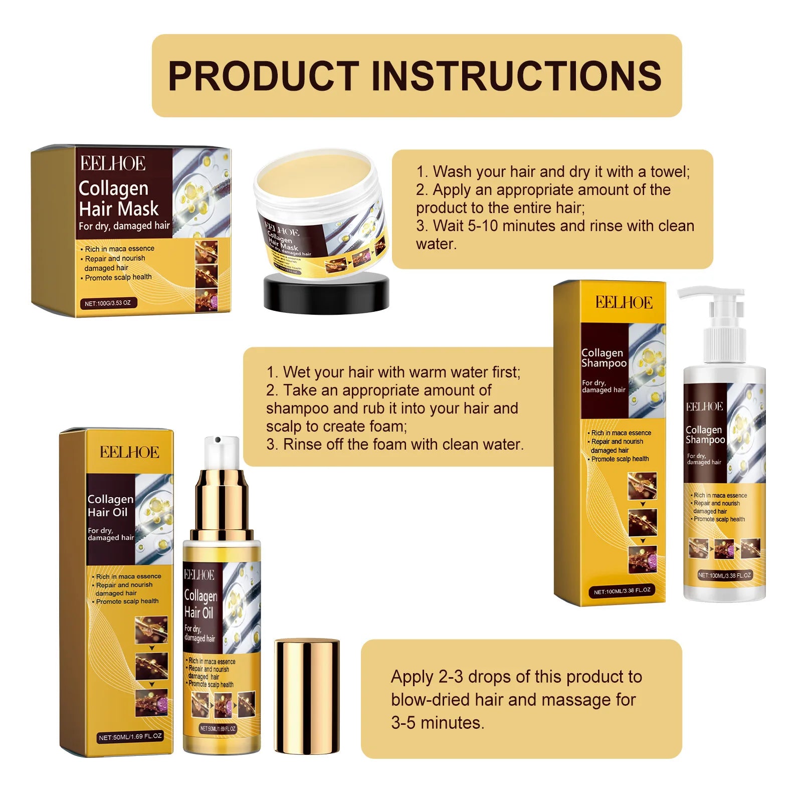 EELHOE Collagen Hair Care Kit for Smooth, Shiny Hair Peaceful Pleasures Health and Wellness