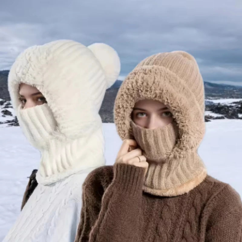 Thermal Fleece Knit Beanie with Ear Covers All-in-One Windproof Hood Neck Warmer Specifically for Bicycle Riders Peaceful Pleasures Health and Wellness
