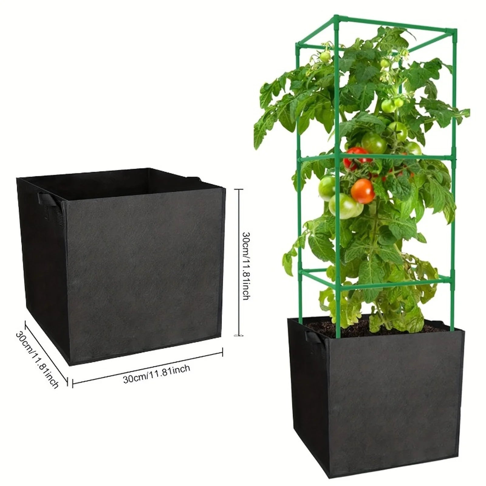 3PC Breathable Plant Bags Gardening Square with Handles Grow Bags for Outdoor and Home Garden 30x30x30cm Plant Containers Peaceful Pleasures Health and Wellness