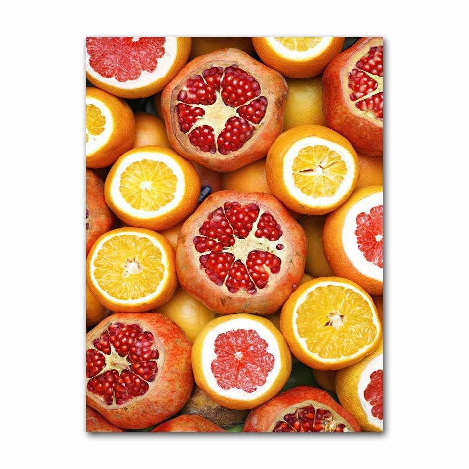 Nordic Wall Art Canvas Painting Colorful Fresh Vegetable Fruits Posters for Kitchen Decor Orange Lemon Picture for Restaurant Peaceful Pleasures Health and Wellness 60574-03 35x45cm