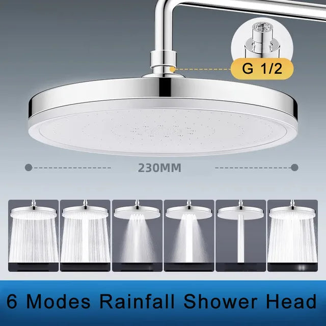 6-Mode Large Rainfall Shower Head | High Pressure Ceiling Mount
