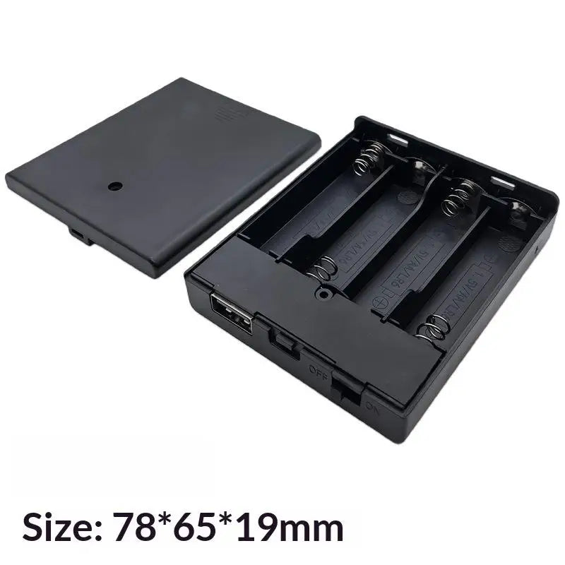 4 AA Battery Box with Power Switch & USB Socket | No Light