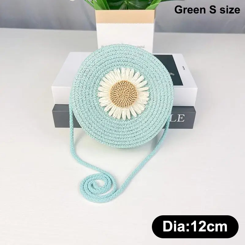 Floral Circle Crossbody Bag – Vintage Mini Straw Shoulder Purse