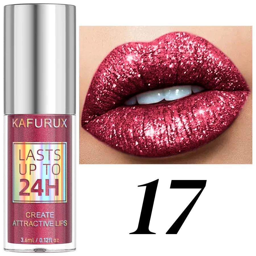 KAFURUX 20-Shade Glitter Liquid Lipstick & Diamond Lip Gloss