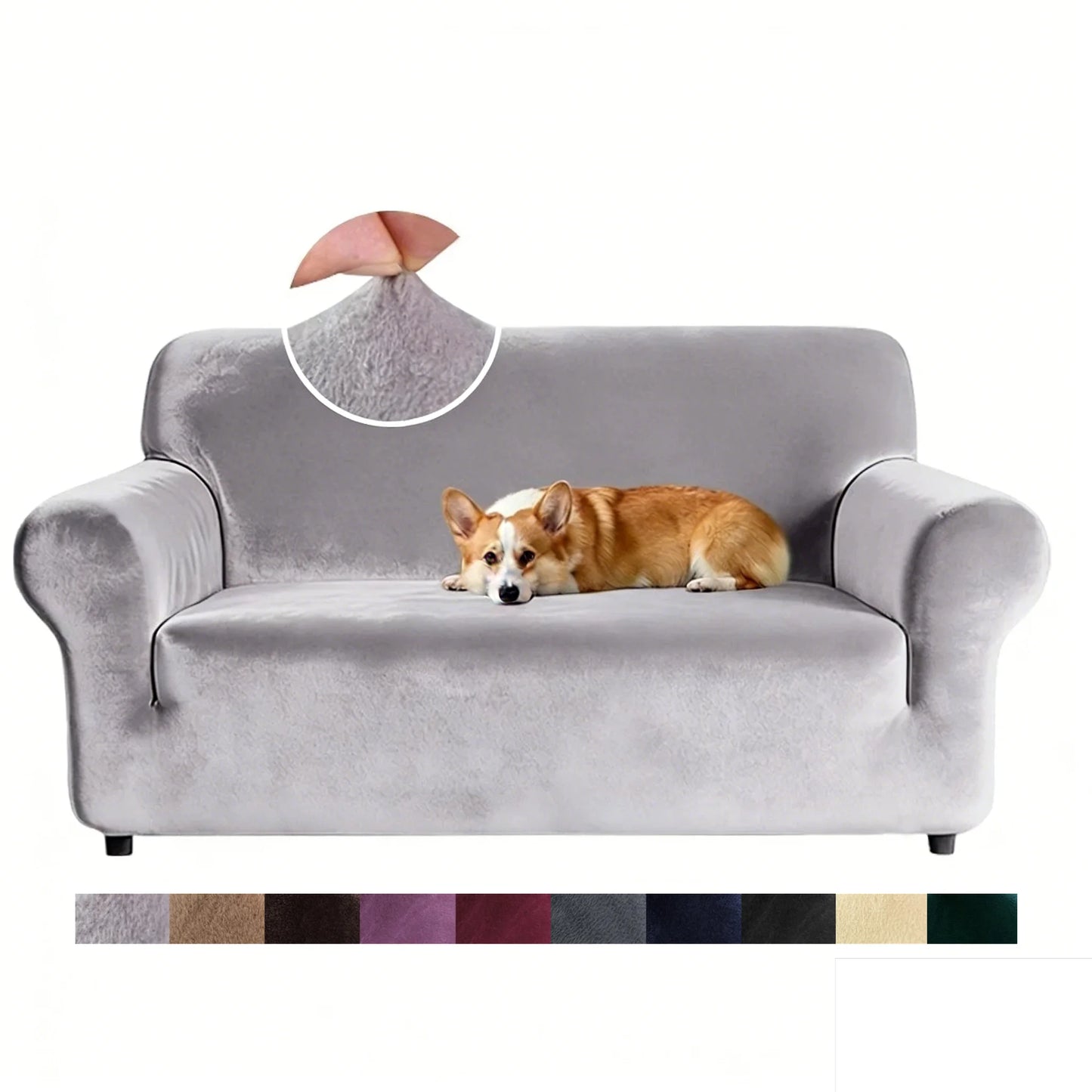 Premium Thicken Plush Velvet Sofa Cover Upgraded 3D Armrest Shape Stretch Couch Cover Sofa Slipcover Luxury Furniture Protector Peaceful Pleasures Health and Wellness Sliver Grey 3seat (190-230cm)