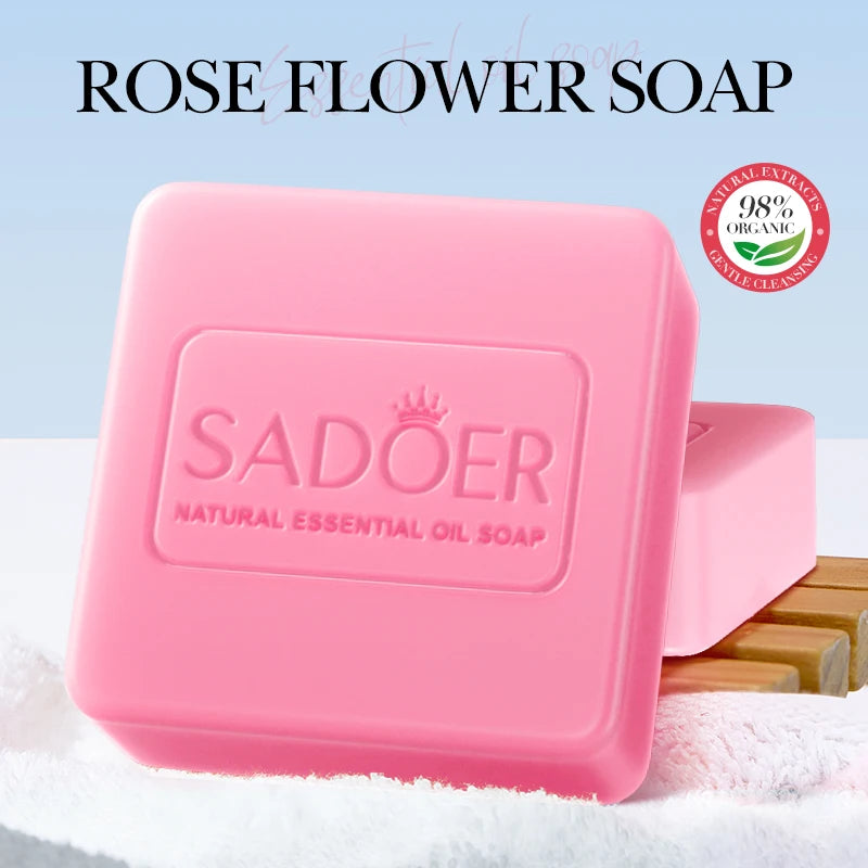 SADOER Rose Essential Oil Foaming Face & Body Soap Bar Foaming Cleansing Soap Peaceful Pleasures Health and Wellness
