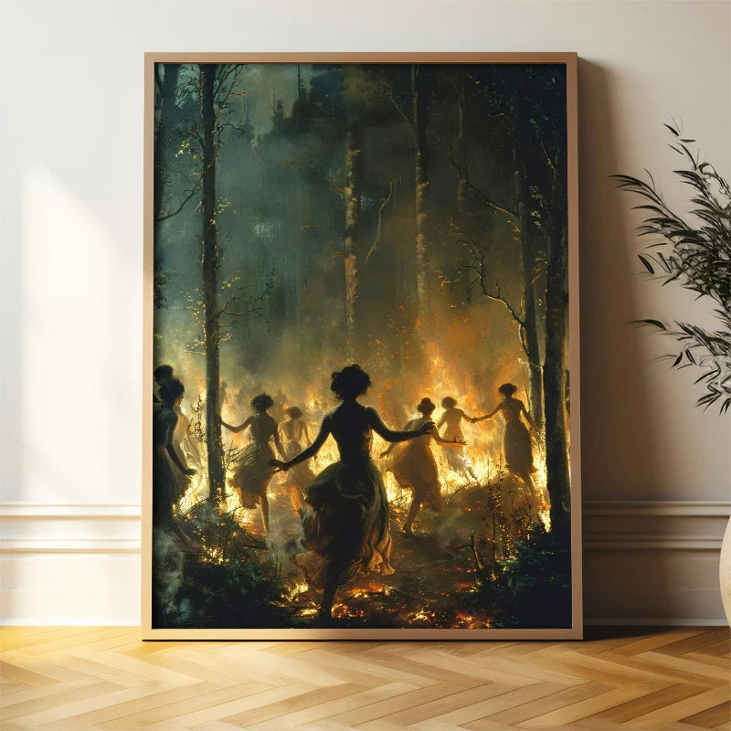 Gothic Fantasy Canvas Poster, Witchcraft Ancient Ceremony, Dark Magic, Sacred Feminine Power, Mystical Enchantment Home Decor Peaceful Pleasures Health and Wellness