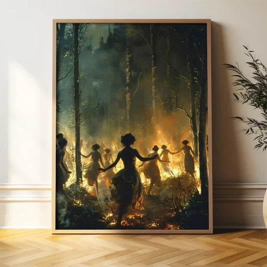Gothic Fantasy Canvas Poster, Witchcraft Ancient Ceremony, Dark Magic, Sacred Feminine Power, Mystical Enchantment Home Decor Peaceful Pleasures Health and Wellness