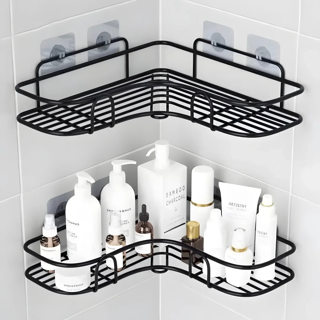 No-Drill Metal Corner Shower Shelf | Bathroom Wall Organizer