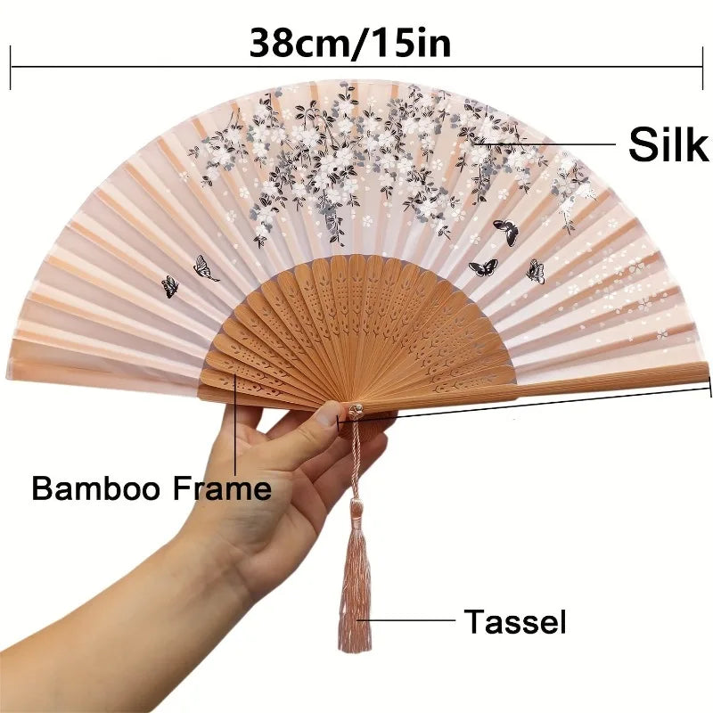 Folding Hand Fan with Tassel | Chinese Japanese Style Party Fan