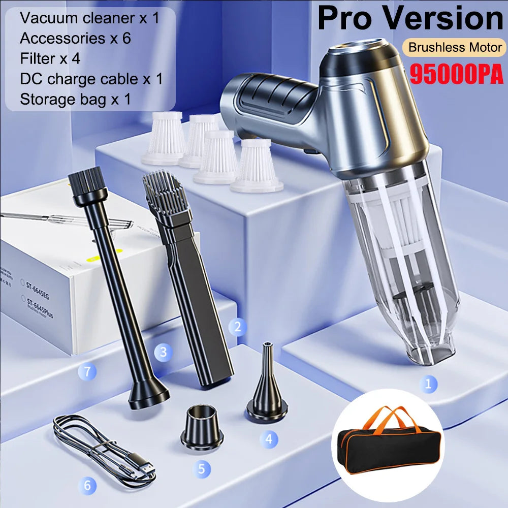 Car Vacuum Cleaner 95000PA Strong Suction Wireless Vacuum Cleaner for Car Home 2in1 Handheld Portable Vacuum Cleaner Blower Peaceful Pleasures Health and Wellness Pro Version 4Filter