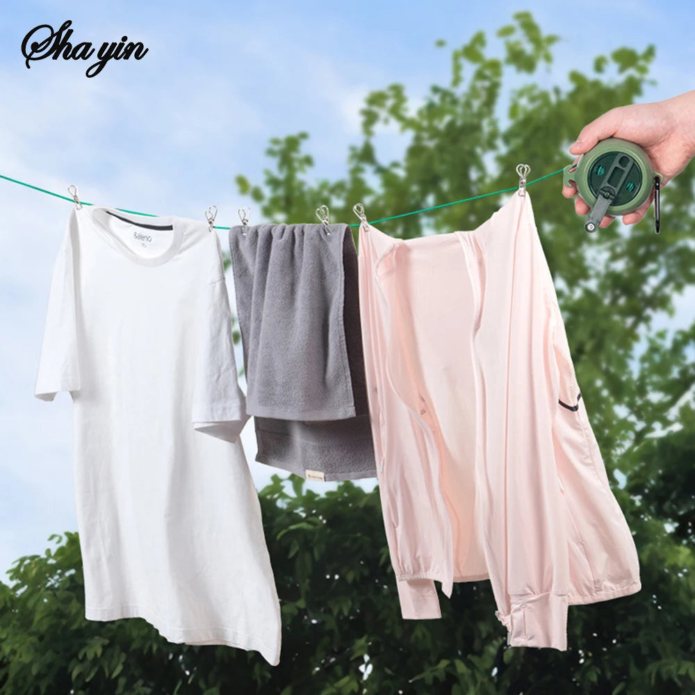 10M Retractable Clothesline Outdoor Travel Portable Clothes Drying Rack Windproof Washing Line For Camping Home Laundry Hanger Peaceful Pleasures Health and Wellness