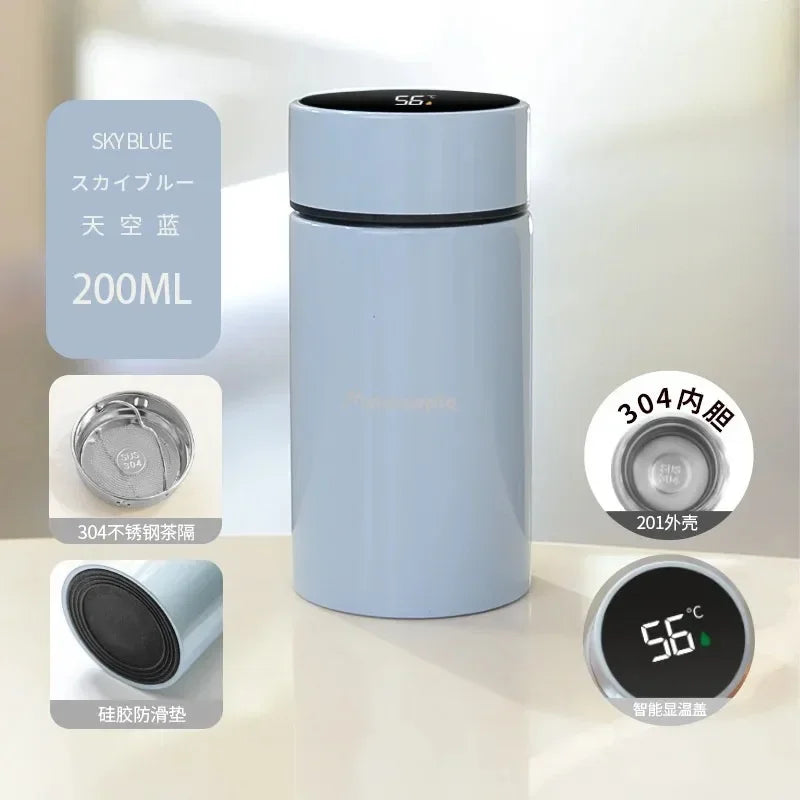 Temperature Display Thermos Cup Thermos Stainless Steel 200ml Gift Mini Pocket Cup Drinkware Kitchen Dining Bar Home Smeg Bottle Peaceful Pleasures Health and Wellness Black 304 stainless steel