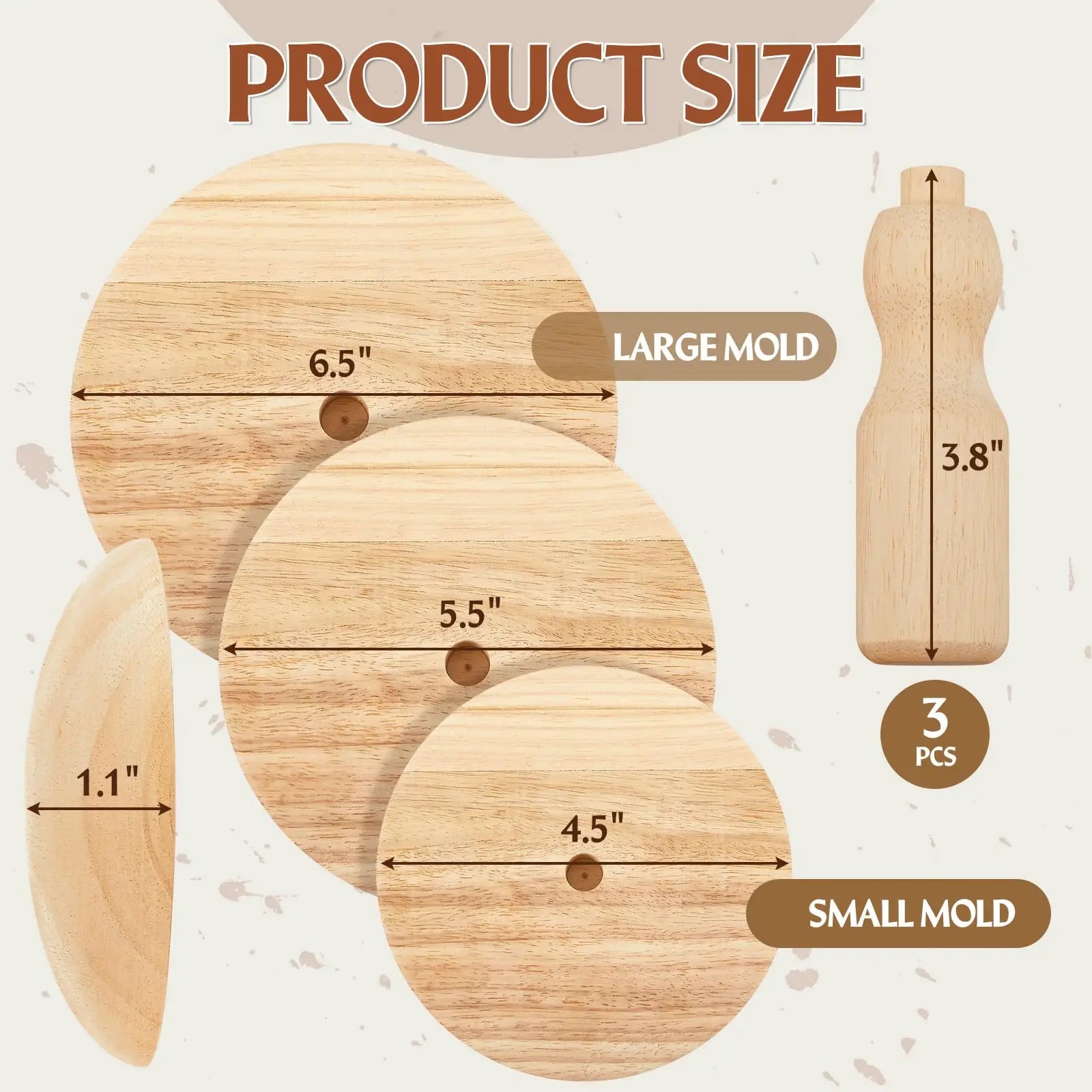 Ceramics Tool 4.5/5.5/6.5 in Plaster Mold Wood Pottery Tools with Handle for DIY Bowls Plate Dish Slump Press Mold Pottery Molds Peaceful Pleasures Health and Wellness