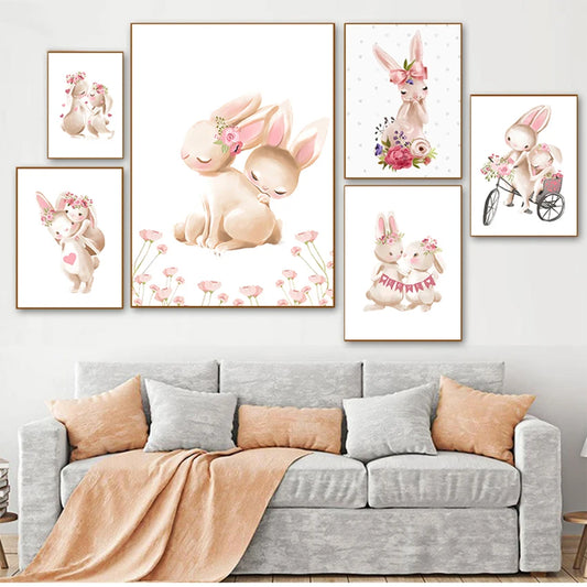 Pink Bunny Nursery Canvas Wall Art | Girls Baby Room Decor Nursery Canvas Print Peaceful Pleasures Health and Wellness
