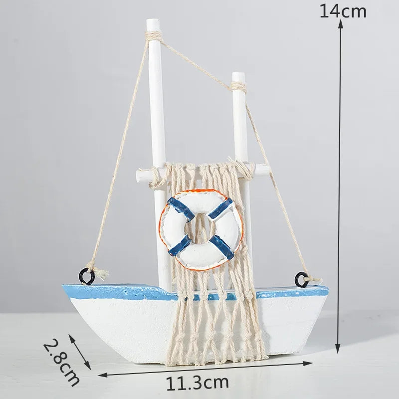 14CM Sailboat Model Wooden Sailing Boat Home Decoration Beach Nautical Design Navy Creative Sculpture Boat Model Crafts Nordic Peaceful Pleasures Health and Wellness type1