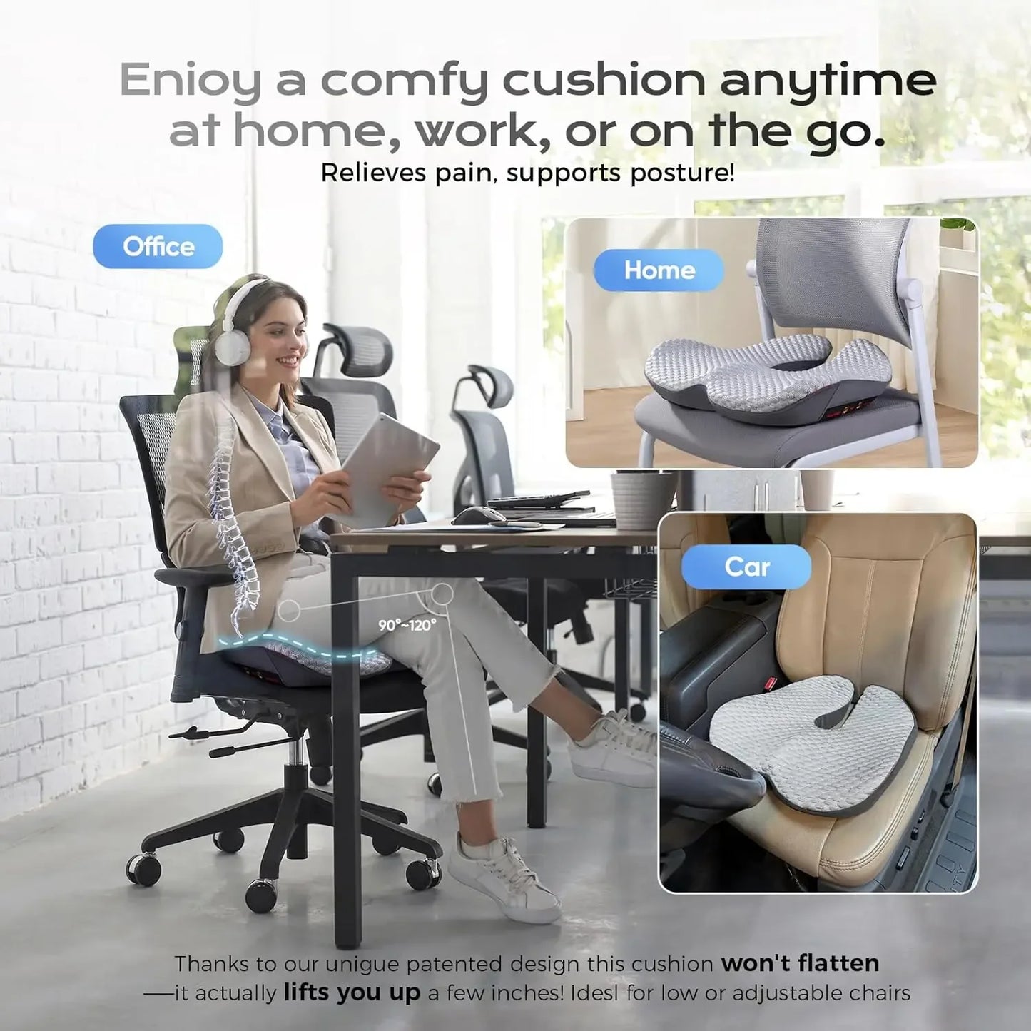 Ergonomic Memory Foam Seat Cushion – Tailbone, Hip & Thigh Relief Peaceful Pleasures Health and Wellness
