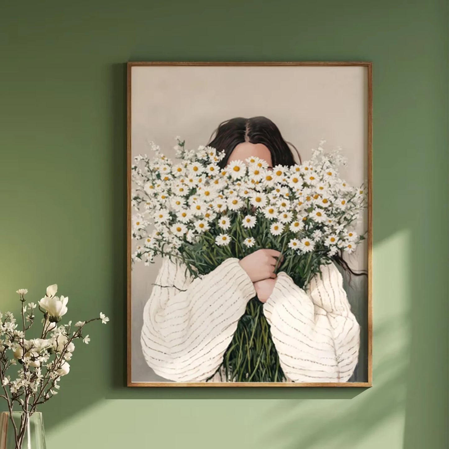 Green Abstract Flower Woman Canvas Print | Japandi Wall Art