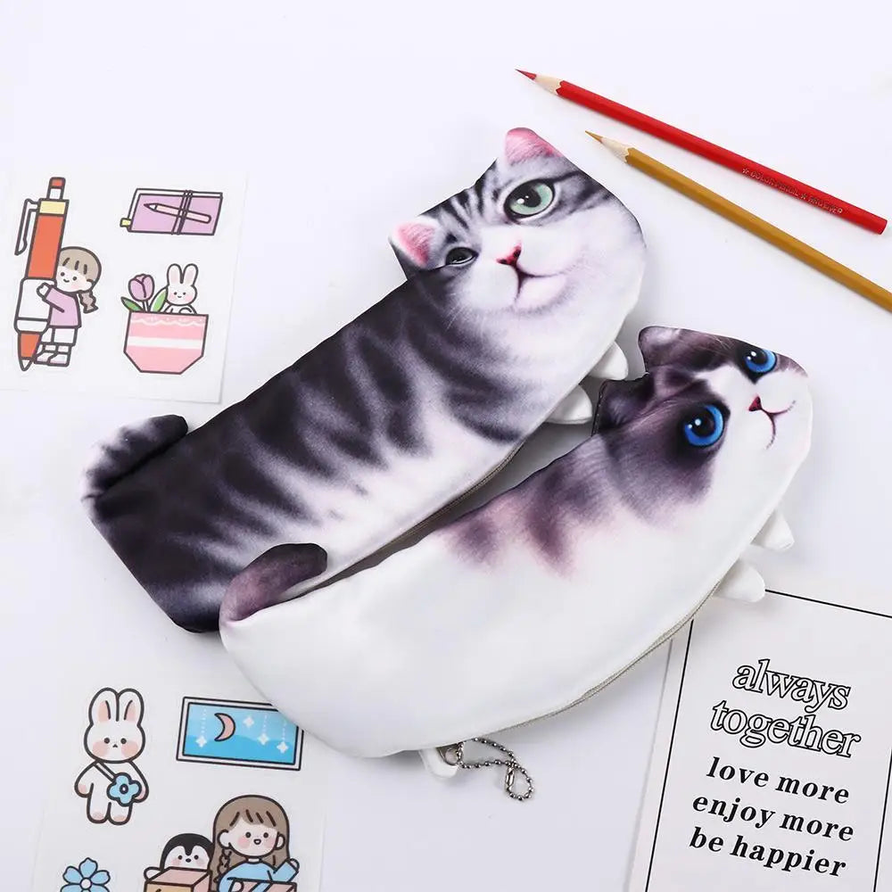 Creative Girl Student Gift Pencil Box Soft Cloth Stationery Pencil Case Simulation Cartoon Cat Storage Organizer Pen Bag Peaceful Pleasures Health and Wellness