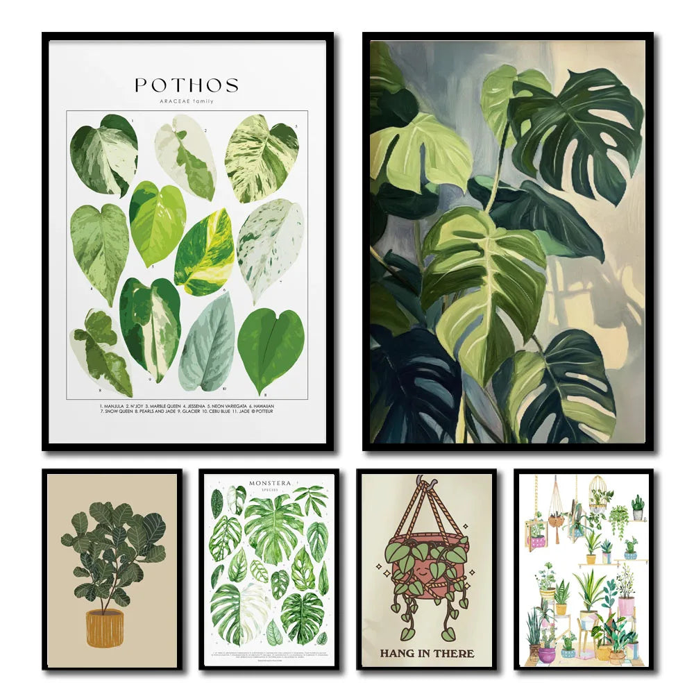 Green Botanical Leaves Canvas Wall Art Houseplants Nature Indoor Home Decor Calming Foliage And Plant Interior Poster Peaceful Pleasures Health and Wellness