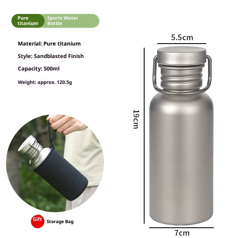 500/600/750ML Titanium Water Bottle Outdoor Camping Supplies Tourism Sports Cycling Hiking Camping Water Bottle with Cup Sleeve Peaceful Pleasures Health and Wellness Silver 500ML